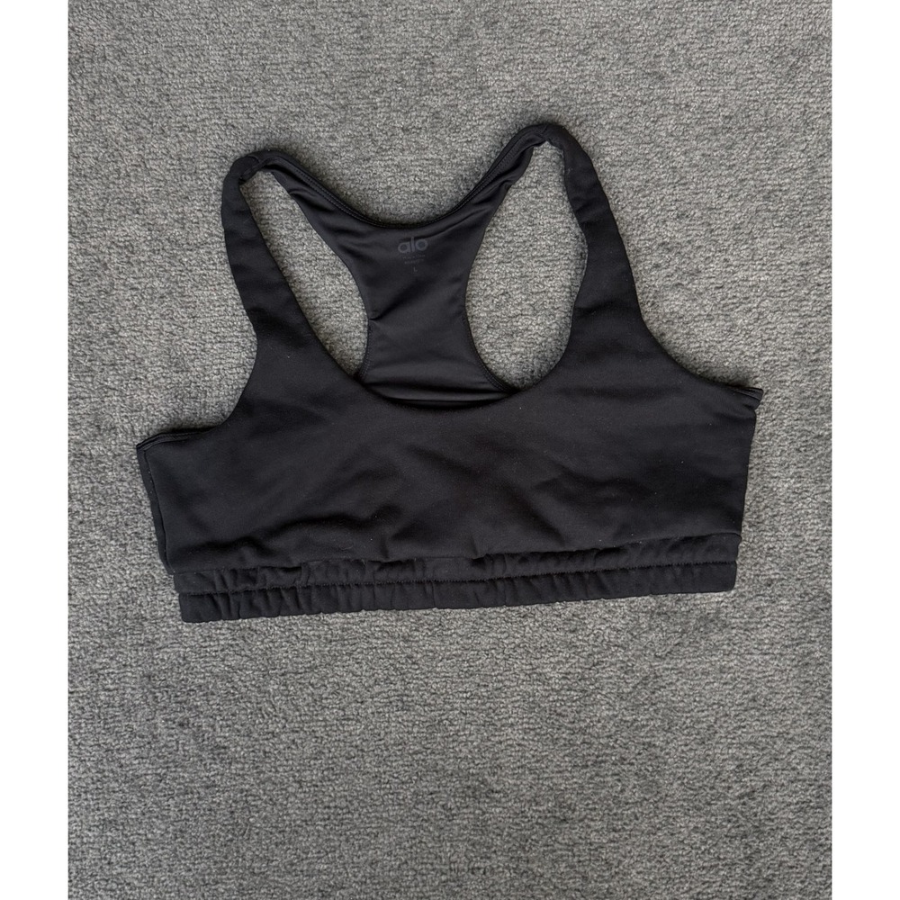 Alo Yoga Black Racerback Sports Bra Cotton Blend Elastic Band Large